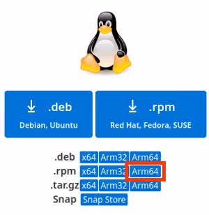 VSCodeのRPMパッケージダウンロード画面